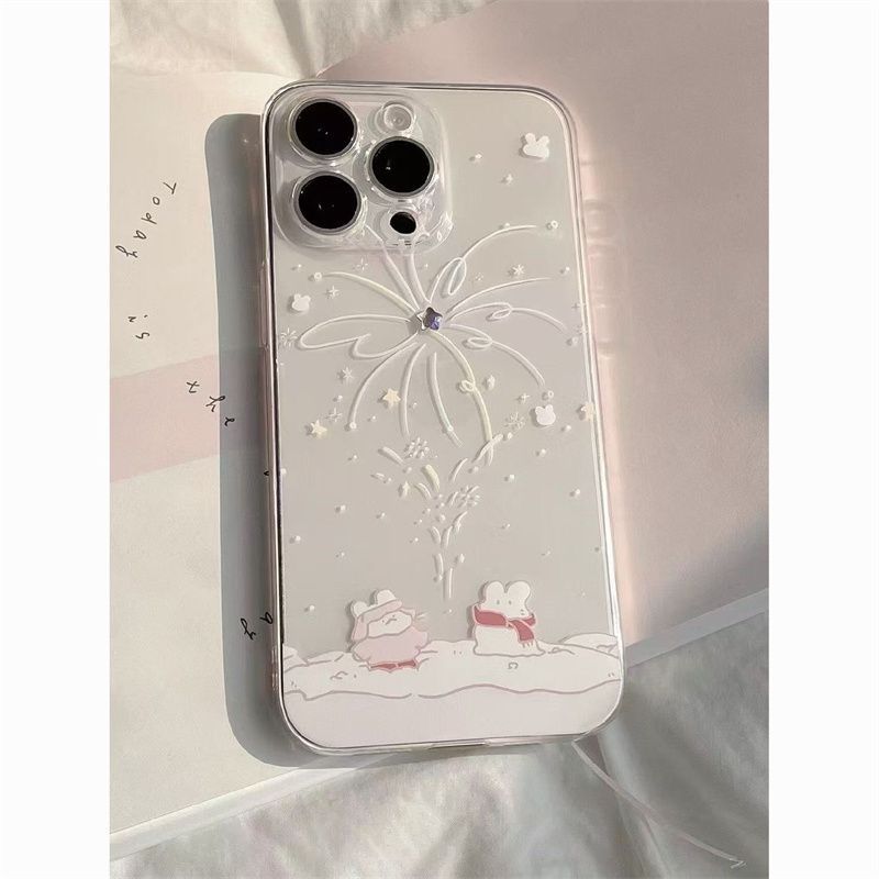 กระต่าย Snowy Firework ปลอกโปร่งใสสําหรับ iPhone 17 Air 16 15 14 13 12 11 Pro XS Max X XR 8 7 Plus Soft Case คลุมทั้งหมด | ทคบีดาจ
