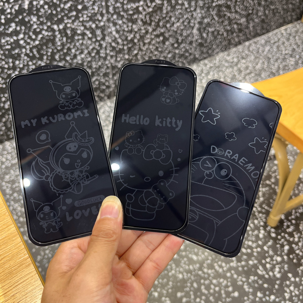 Kuromi หน้าจอปิดจอแสดงผลรูปแบบกระจกนิรภัยสําหรับ iPhone 17Promax 16 15 14 13 Pro Max Plus HD ป้องกันหน้าจอ