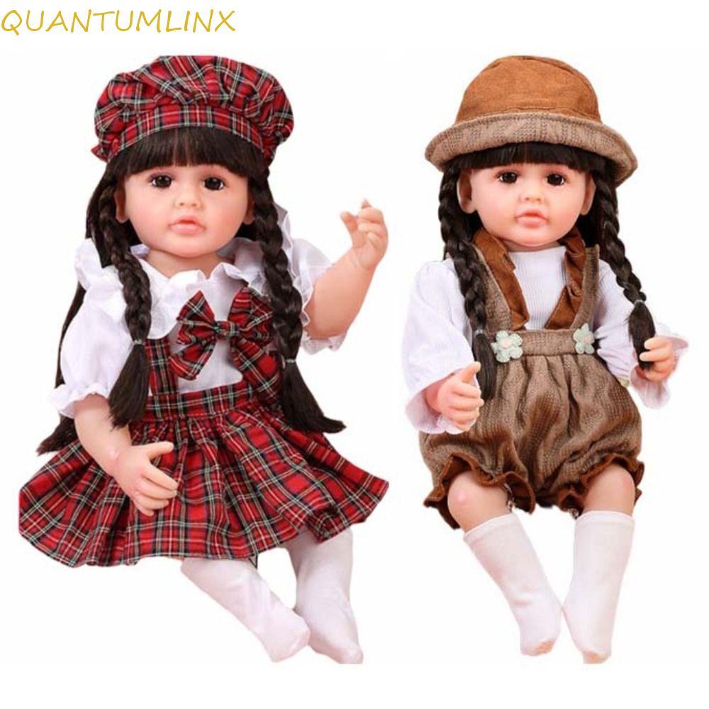 QUANTUML ตุ๊กตารีบอร์นหน้าหวานพร้อมเสื้อผ้าตุ๊กตาเด็กแรกเกิด,เหมือนจริงผมยาวเต็มร่างกายไวนิลวัสดุตุ๊กตาเด็กเหมือนจริงคริสต์มาสปัจจุบัน