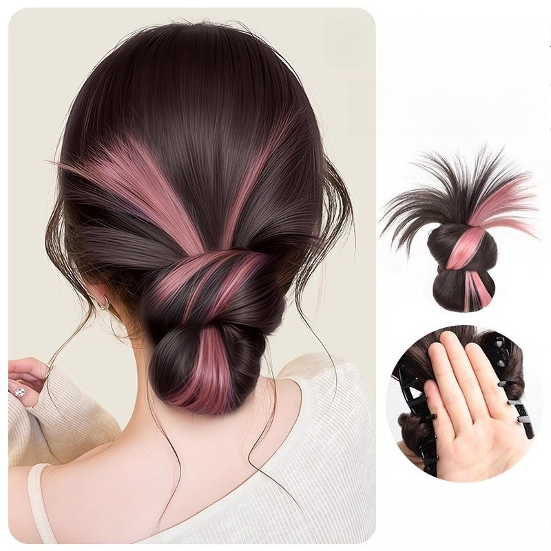 มวยผมเกาหลีสไตล์หวานเย็นสำหรับผู้หญิง พร้อมแฮร์พีซและแหวนผมสีสันสดใส