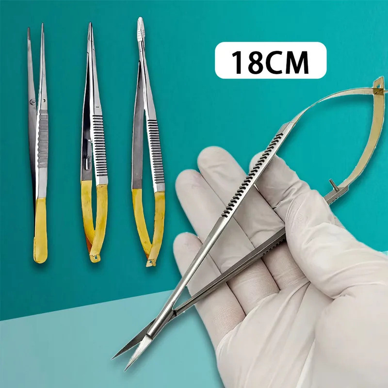 18Cm Dental Needle Holder Surgical Scissors Orthodontic Implant Forceps Castroviejo Tweezer Stainles