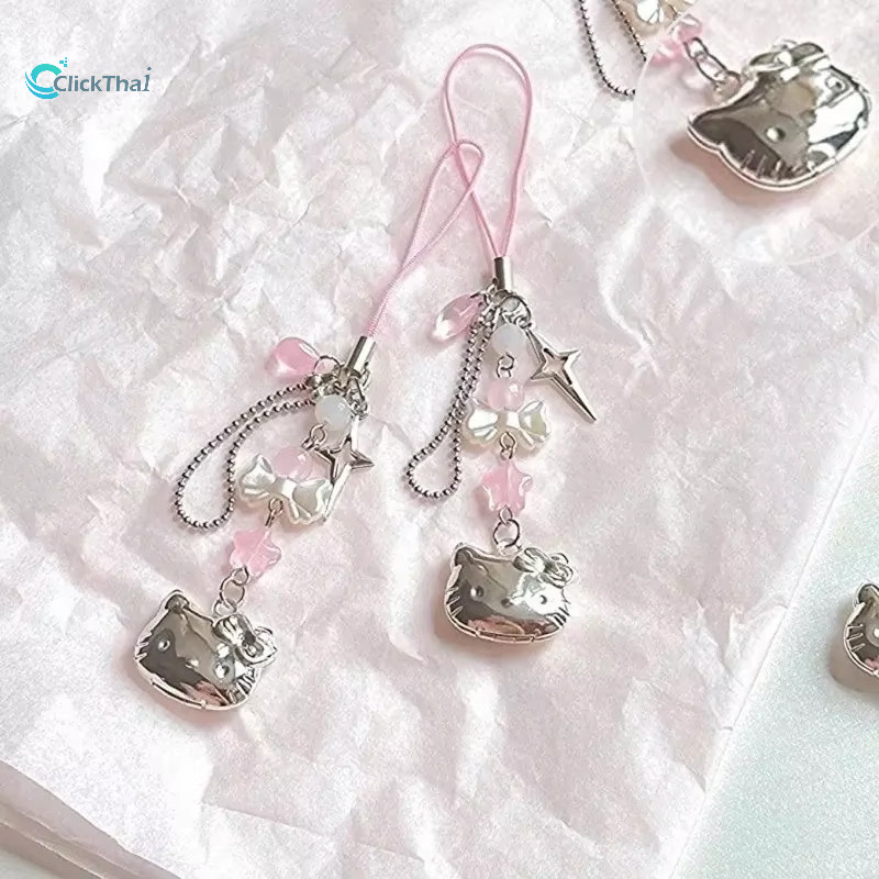 Hellokitty Girl Heart Beaded โทรศัพท์มือถือโซ่กระเป๋าแขวนกล้อง CCD Lanyards ลูกโ