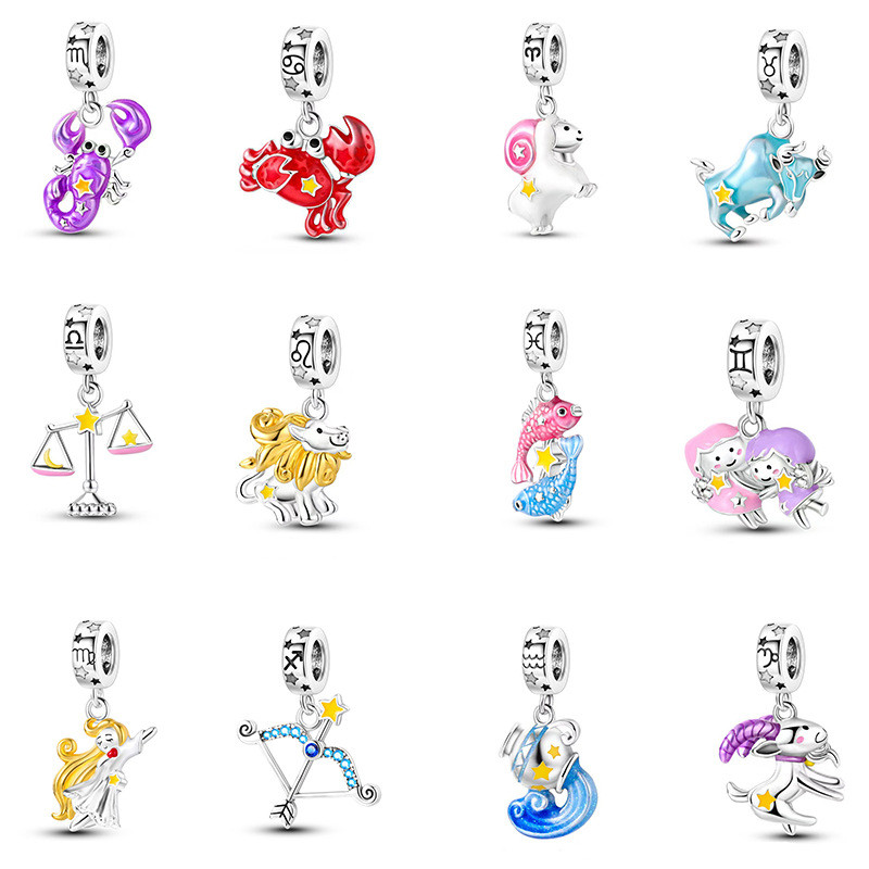 สินค้าใหม่ Creative จี้และสร้อยข้อมือสิบสองราศี DIY ลายดาว ทำเองได้ง่าย ใช้วัสดุโลหะผสม