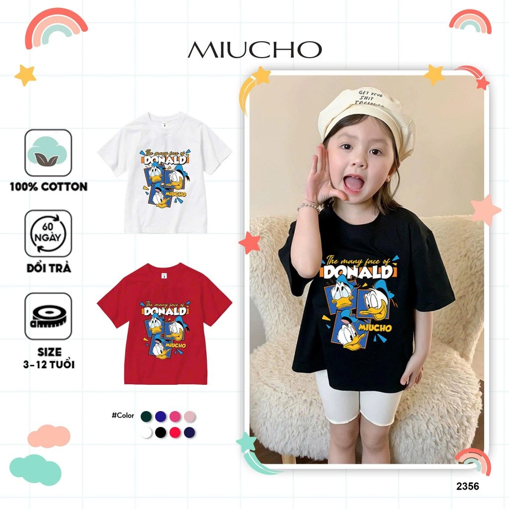 เสื้อยืดทรงหลวมสําหรับเด็ก AED2356 Miucho Kid ผ้าคอตตอนยืดเท่ๆ คอกลม พิมพ์ลายผสม