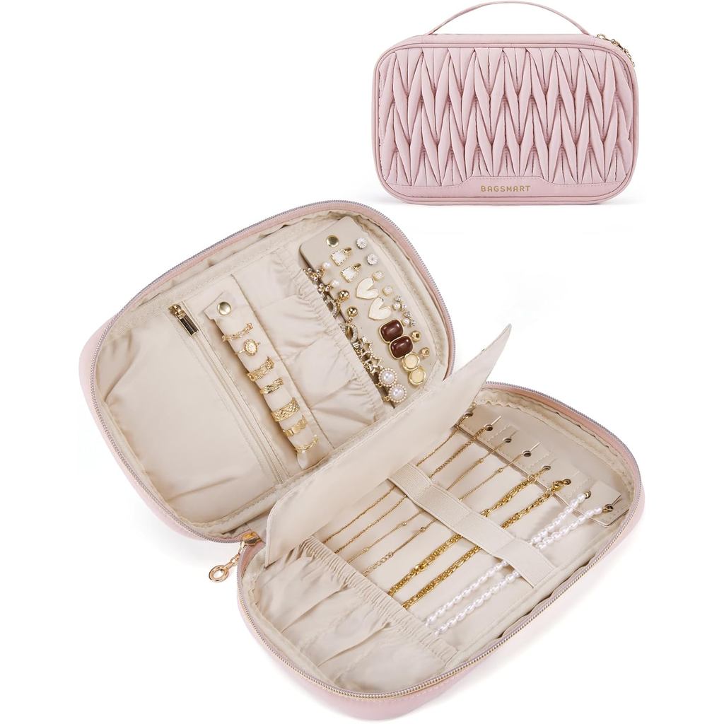 BAGSMART Travel Jewelry Case Jewelry Organizer and Storage Earings Holder Organizer for Women Neckla