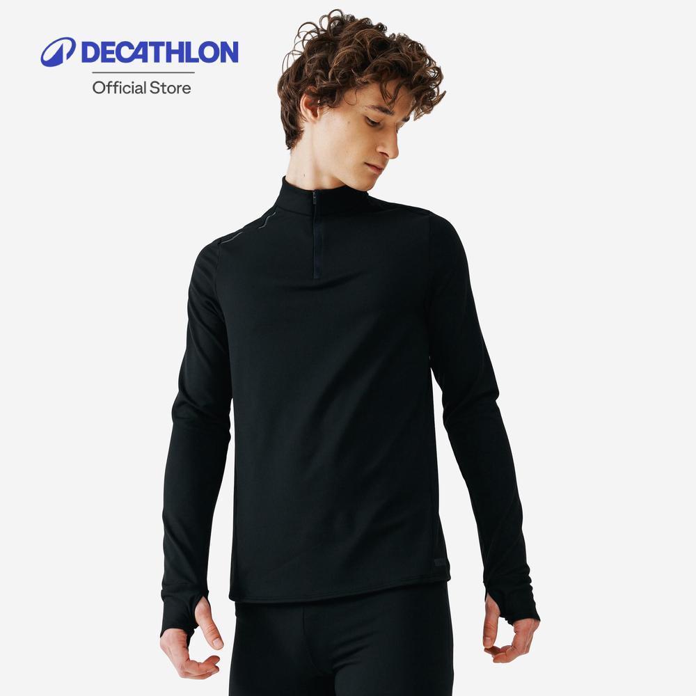 Decathlon Men'S Running T-Shirt Black With Long Sleeves เสื้อวิ่งกันหนาวผู้ชายแขนยาวไร้ตะเข็บ รุ่น Run 100 - Black