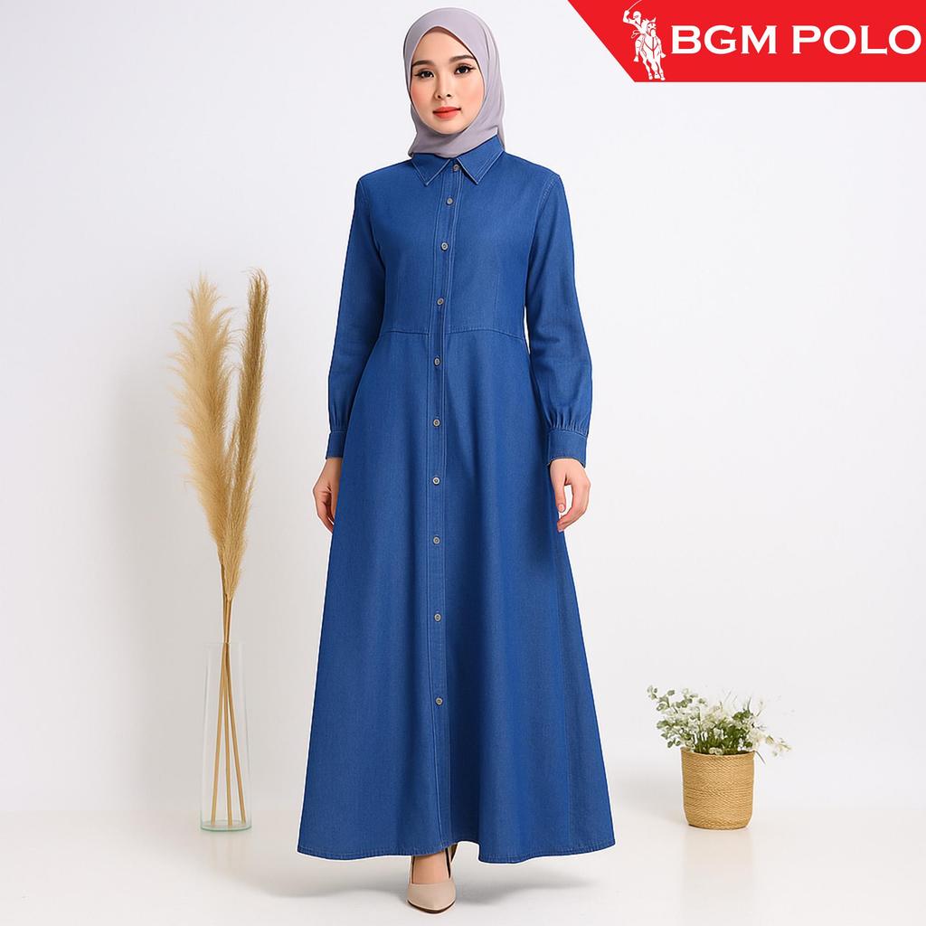 BGM POLO WOMAN BLOUSE ELARA DENIM LONG DRESS-BP-WD439LD-SFE (N1) ตัดลําลอง (MIDI)