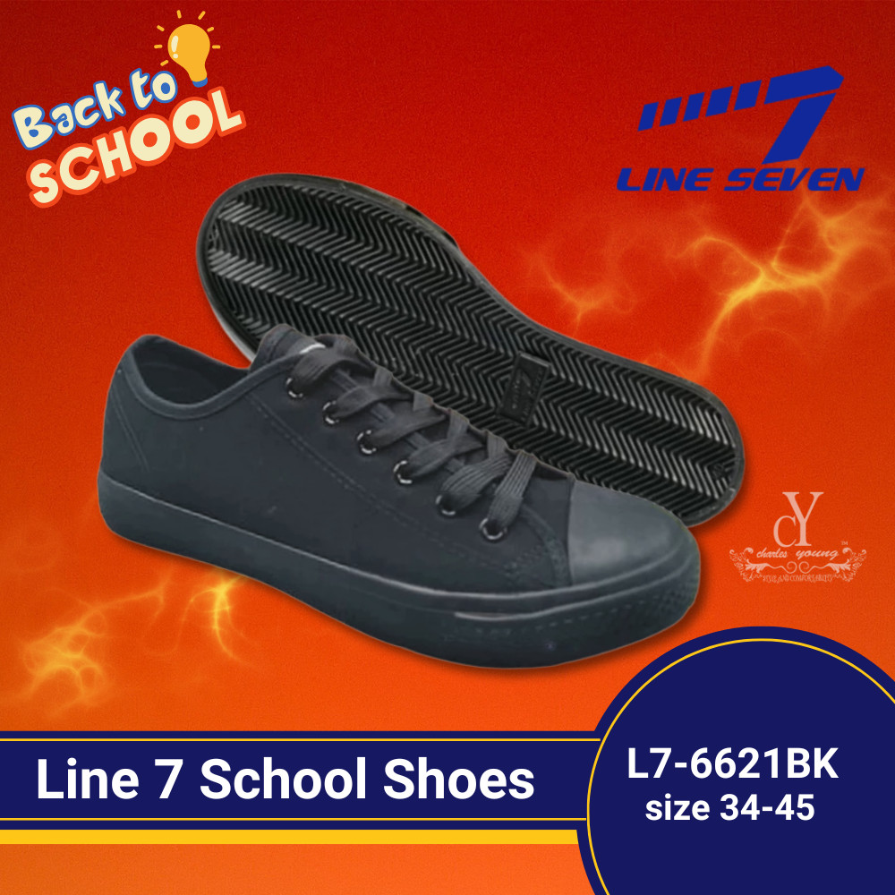 LINE Seven L7-6621BK รองเท้าสีดํา | Kasut Sekolah LINE 7 Hitam / Kasut Sekolah Hitam