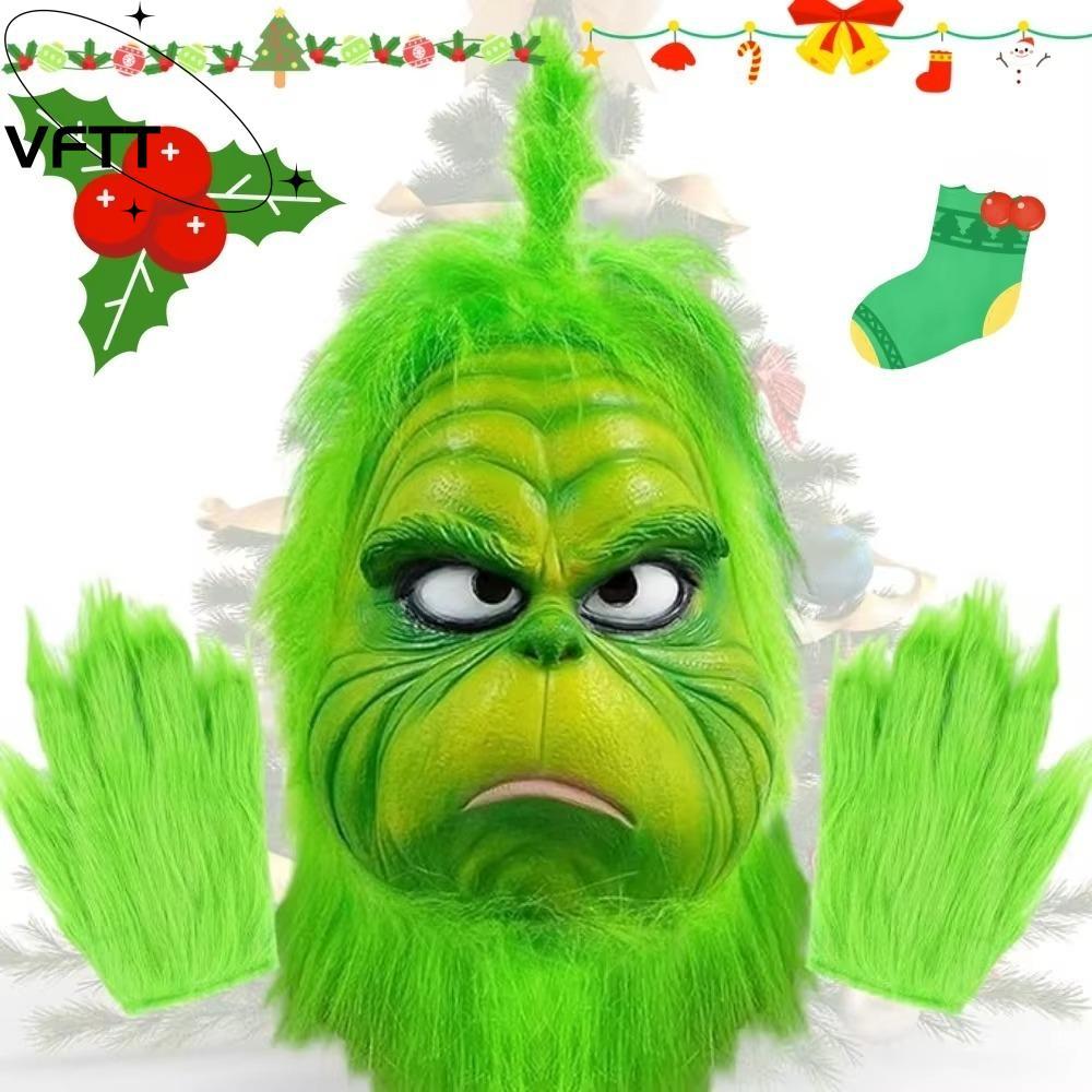 VFTT Grinch , Masquerade Anime Grinch Headgear, Funny Green Fur Freak Latex Grinch Masque Halloween