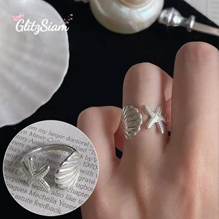 Glitzsiam🍥🍥แหวนทรงไม่สม่ำเสมอสำหรับผู้หญิง แหวนเปลือกหอยดาว …