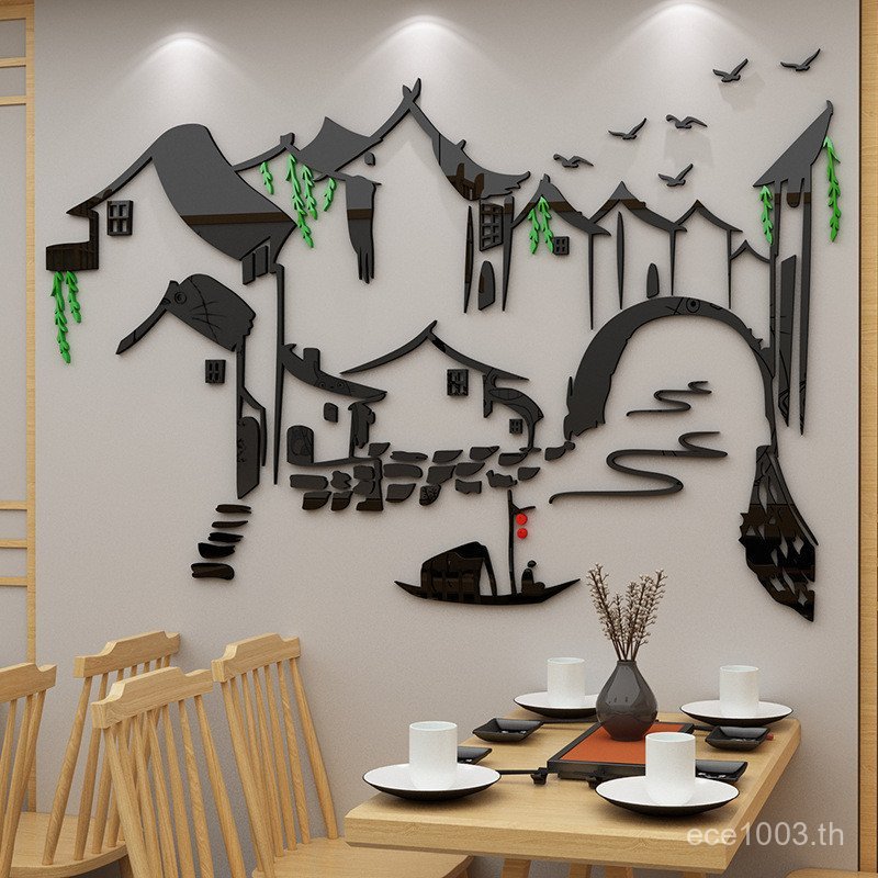 โรงแรมบ้านชาสามมิติ Baofang Jiangnan ตกแต่งสติ๊กเกอร์ติดผนังอะคริลิคเมืองน้ําร้านอาหารสร้างสรรค์การศ