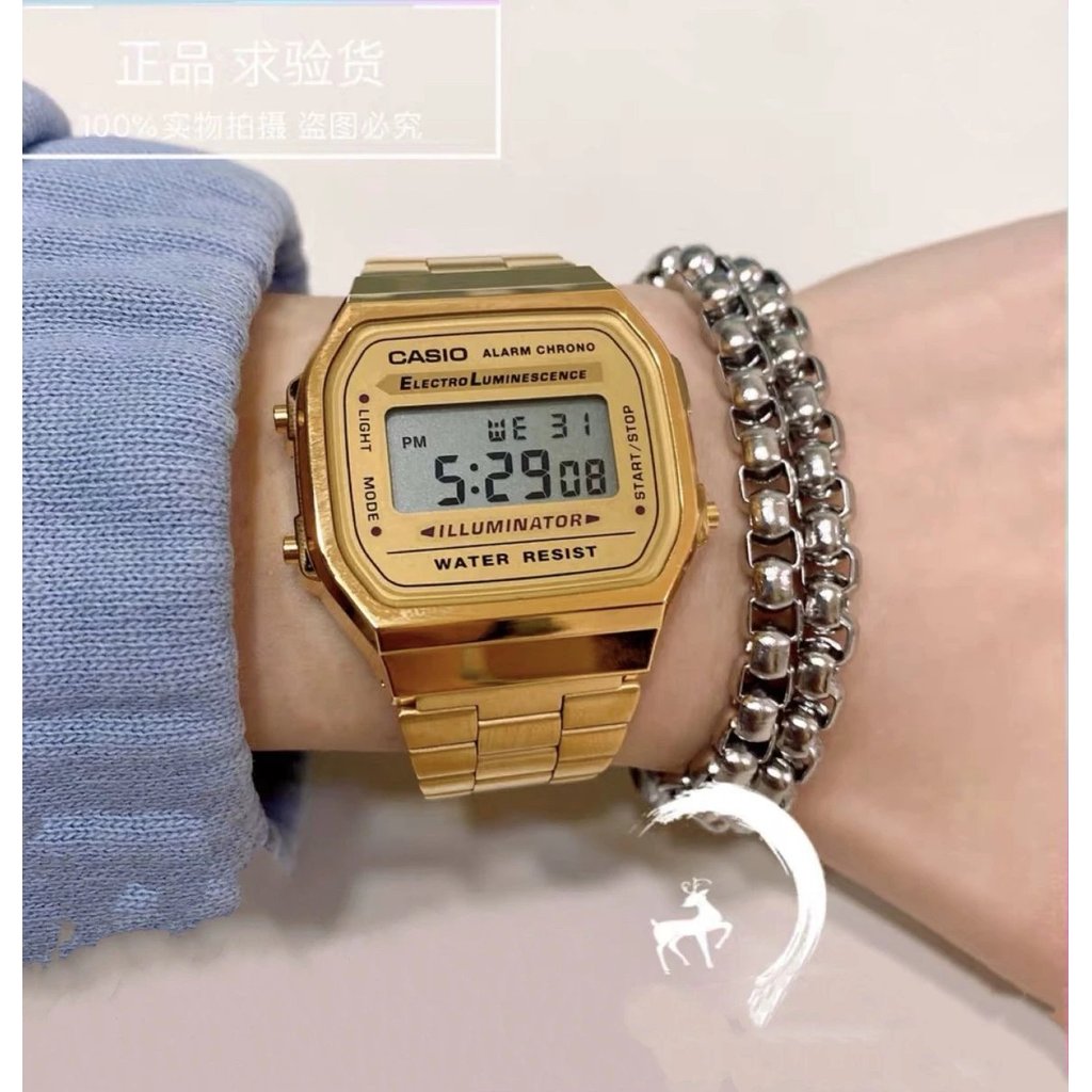 CASIO CASIO Retro นาฬิกาทองขนาดเล็ก JONY-J เดียวกันนาฬิกาสี่เหลี่ยมเล็ก Unisex อิเล็กทรอนิกส์ผู้ชายผ