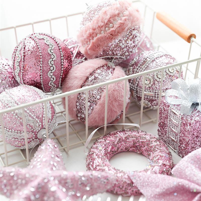คริสต์มาส christmas decorations ลูกบอลคริสต์มาสสีชมพูใช้ในบ้านต้นคริสต์มาสตกแต่งงานปาร์ตี้จี้ตกแต่งฉากหน้าต่างเทศกาลเชิงพาณิชย์จี้ลูกบอลสี