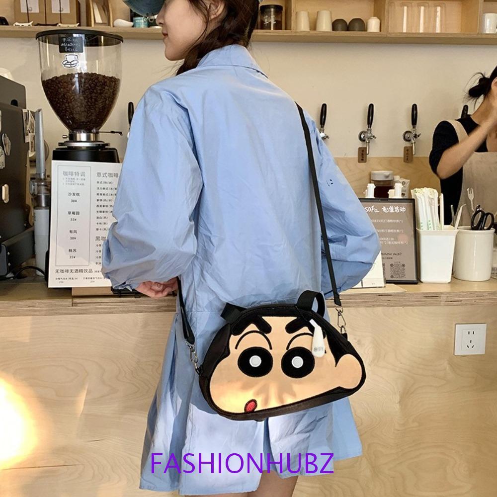 แฟชั่น Hub กระเป๋าผ้าใบการ์ตูน,ความจุขนาดใหญ่อะนิเมะเครยอนชินจังตลกกระเป๋าถือญี่ปุ่นโทรศัพท์มือถือซิปไหล่ C Rose Body Bag