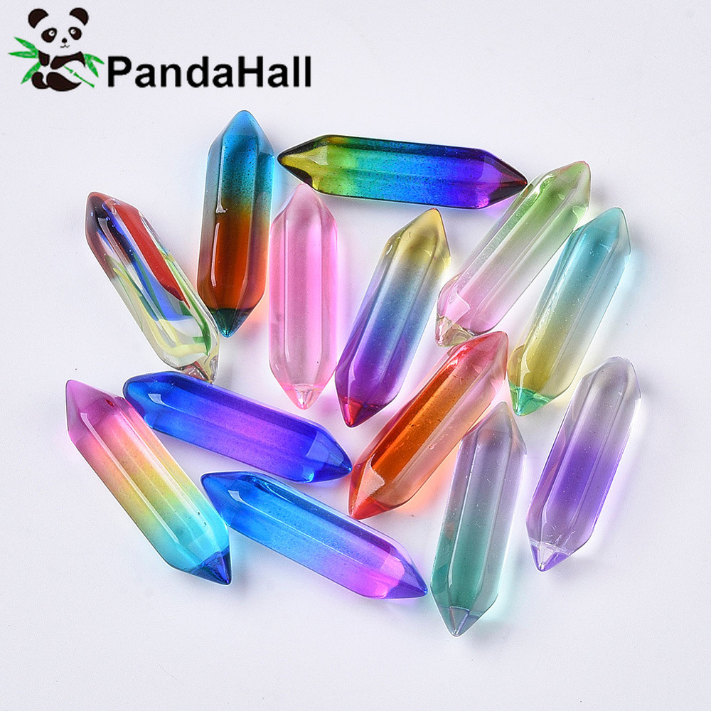 แก้ว Double Terminated Point ลูกปัดที่ถูกเจาะกระสุนและผสมสี ขนาด 30 ~ 32 x 8 ~ 9 mm จำนวน 10 ชิ้น