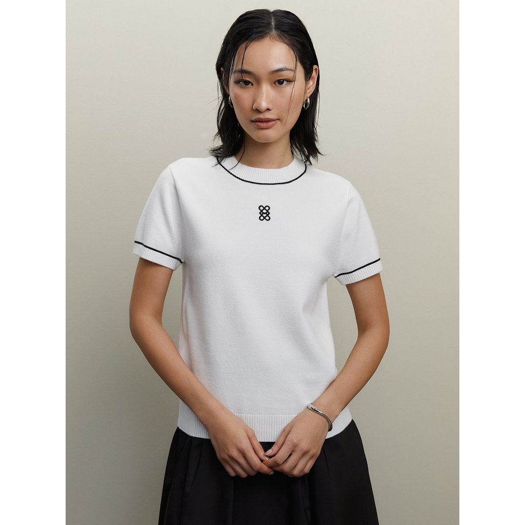 [Pomelo] เสื้อผ้าถักขอบตัดเส้น / Contrast Trim Knit Top