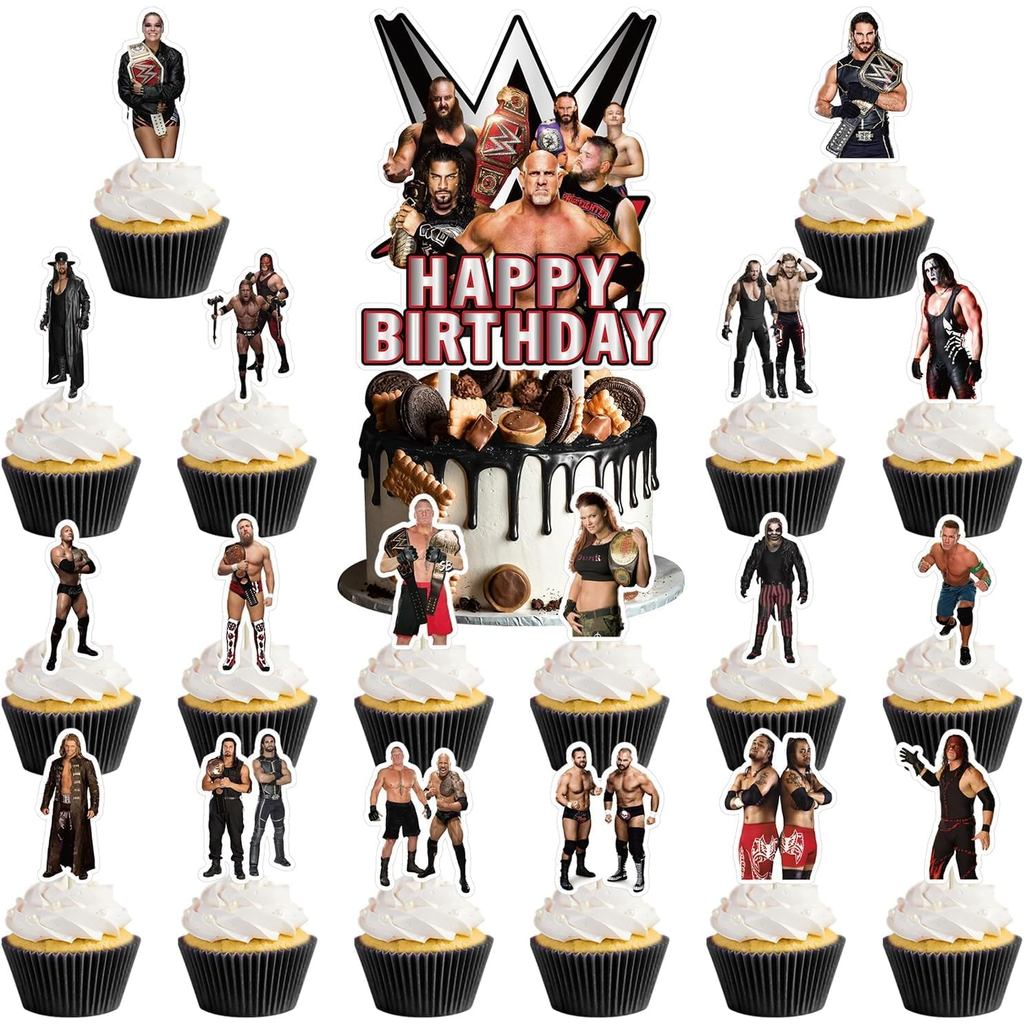 37pcs Wrestling cake decoration set include 1pc big cake topper 36pcs cupcake toppers for Wrestling 
