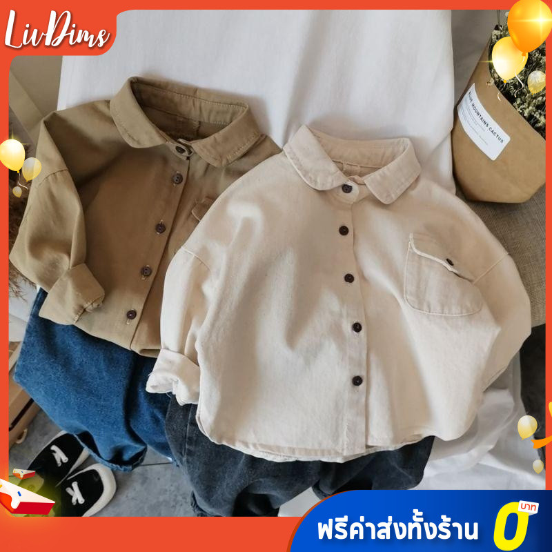 เสื้อเชิ้ตผ้าฝ้ายเด็กเสื้อหลวมและบาง
