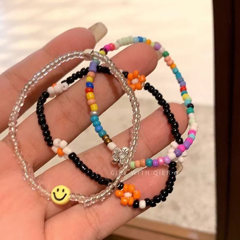 สร้อยข้อมือ  หน้ายิ้มดอกไม้ ลูกปัดหลากสี สไตล์เกาหลี เวลาว่าง เครื่องประดับแฟชั่น COD - รูปที่ 2
