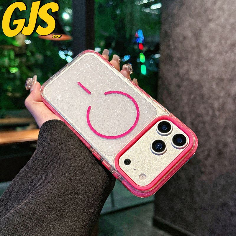 กรอบถุงลมนิรภัย Anti-drop Dual-สีGlitterสีชมพูขนาดใหญ่-Holeเคสโทรศัพท์สําหรับIPhone14 15 14 16 12 17Pro PM PLUS Air