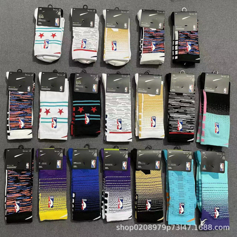 NBA Team Training Socks ผ้าขนหนูด้านล่าง Anti-slip หนา Elite ถุงเท้าบาสเก็ตบอลหลอดยาว American Elite