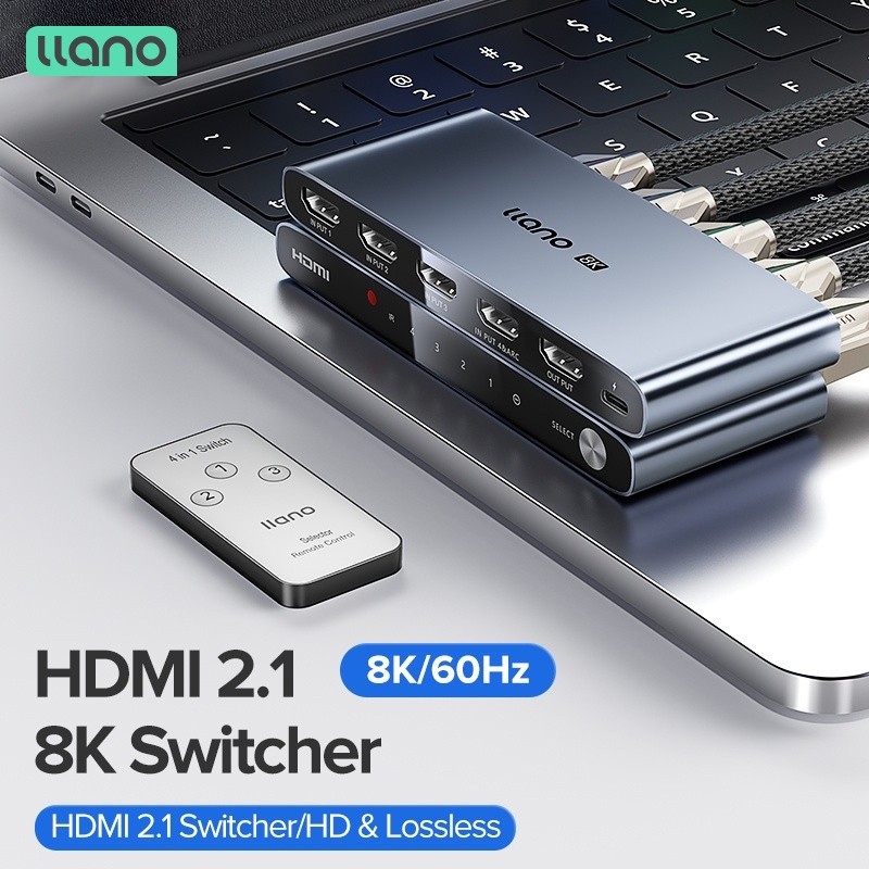 llano HDMI 2.1 Switch 4 in 1 Out 8K HDMI Switch with IR Remote Supports VRR CEC HDR Dolby Atmos HDMI