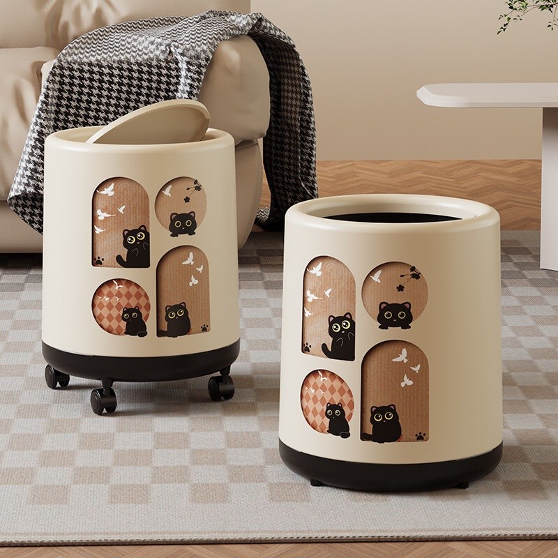 Large Capacity Cartoon Trash Can with Wheels Dustbin Trash Can Rubbish Bin Garbage Bin Trash Paper B