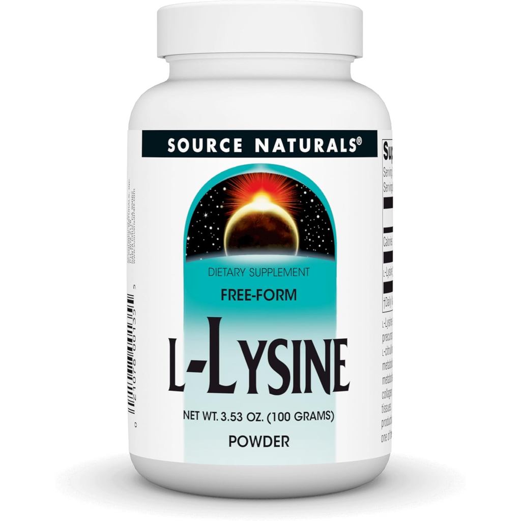 Source Naturals L-Lysine Free Form Powder -อาหารเสริมกรดอะมิโนรองรับการก่อตัวและคอลลาเจน* - 100 กรัม