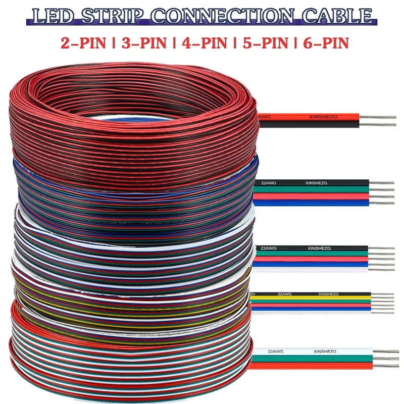 10/20M 2Pin 3Pin 4Pin 5Pin 6Pin 22AWG ไฟฟ้าสายไฟสําหรับ 5050 2835 COB RGBW RGBWW RGBCCT LED Strip Li