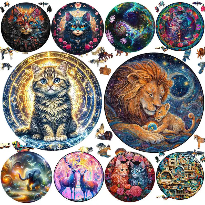 Medium Difficulty Wood Jigsaws for Kids Adult Animal Puzzle Wood Beautiful Lion Animal Puzzle Cat Wo