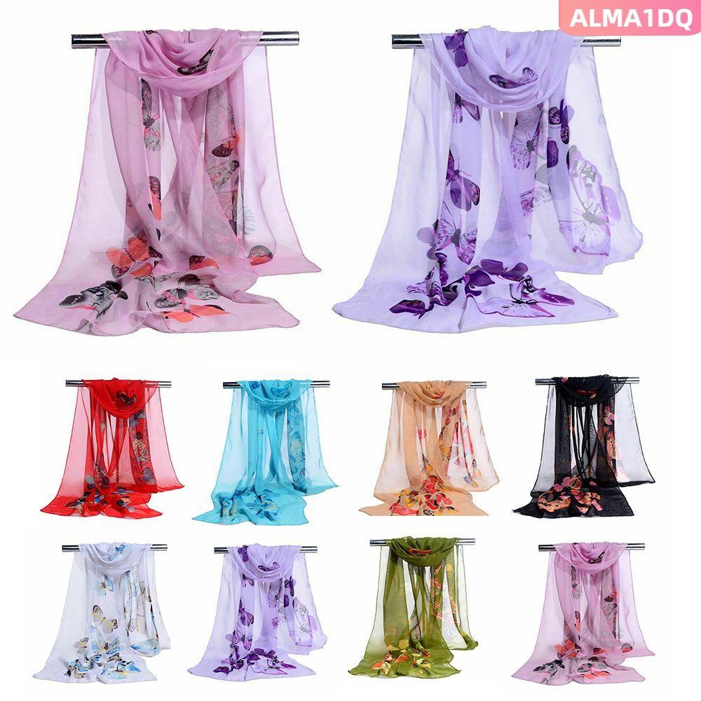 ALMA1DQ ผ้าคลุมไหล่ Silk Soft Wrap 8 สี Lady Flower Print