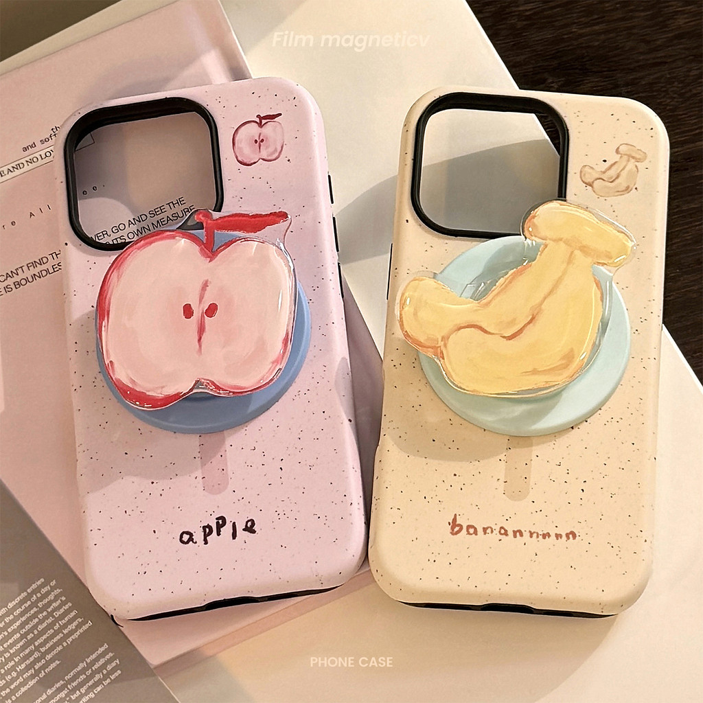 สไตล์เกาหลี Apple Banana เคสแม่เหล็กพร้อมที่วางสําหรับ Iphone 17 17Air 16 15 14 11 12 13mini PRO MAX ปลอกฝาครอบป้องกัน AT2704