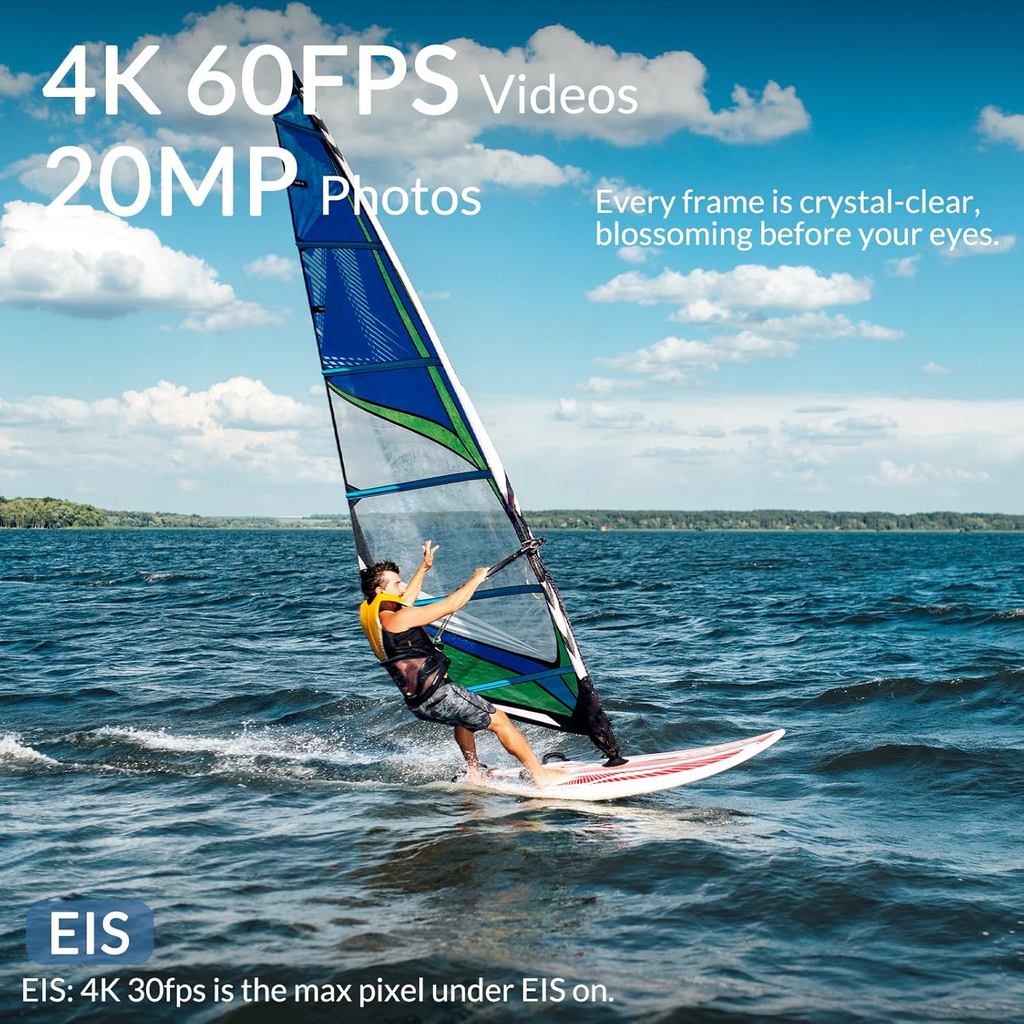 icefox i8 Action Camera with 4K 60FPS 20MP, 5X Zoom, Underwater Waterproof Camera with Optimized EIS