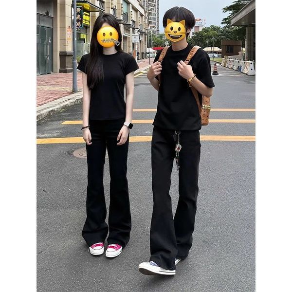 กางเกงยีนส์ผู้ชาย แฟชั่นอเมริกันวินเทจ baggy jeans y2k กางเกงยีนส์ผู้ชายทรงแหลมสีดำล้วนกางเกงทรงสูงส