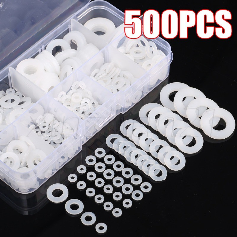 500pcs ไนลอนซีลแหวนยาง - พลาสติก น้ําหนักเบา แบบพกพา - M2 M2.5 M3 M4 M5 M6 M8 M10 ฉนวนปะเก็น - สําหรับอุปกรณ์ยานยนต์ - Universal แบนเครื่องซักผ้า Assortment Kit