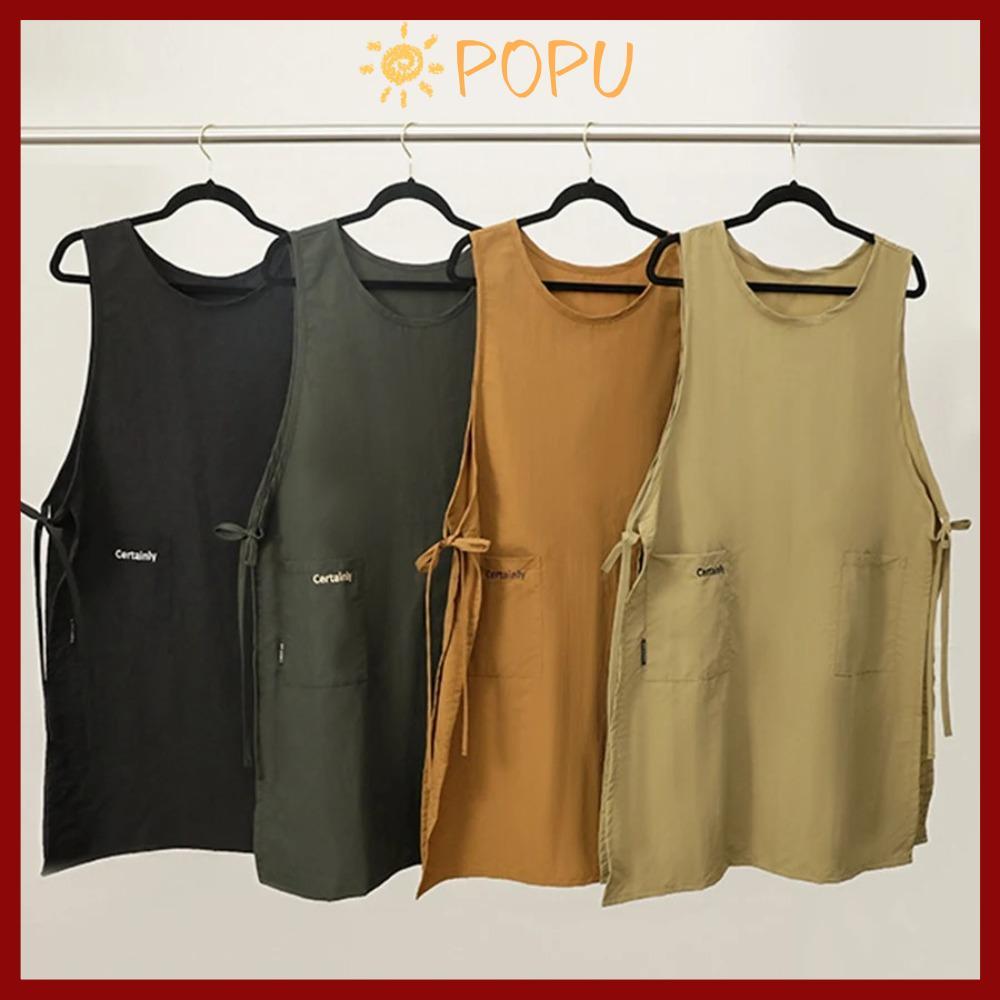ในสต็อก ผ้ากันเปื้อนครัวPOPU, เสื้อกั๊กยาวสไตล์ญี่ปุ่นป้องกันสกปรก, ชุดบ้านกาแฟอเนกประสงค์กันน้ํา