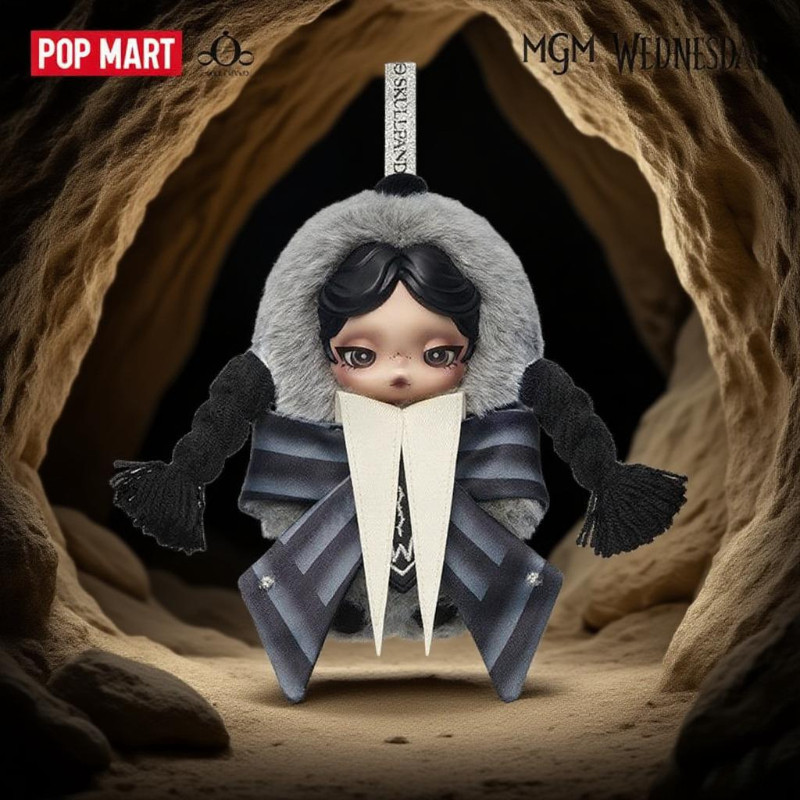 POPMART SKULLPANDA x Wednesday Plush Doll Pendant Never Moore College Uniform Version Figure Toy Gif