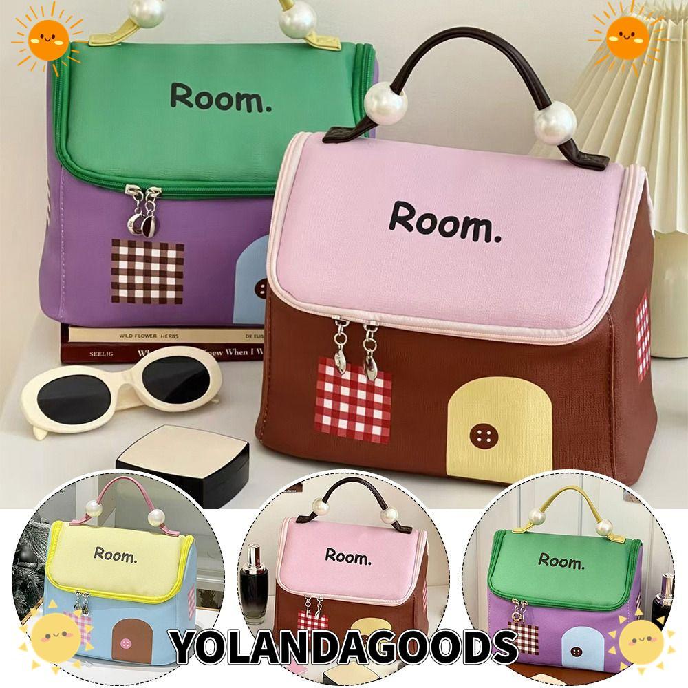 YOLANDAGOODS1 กระเป๋าแต่งหน้า, กระเป๋าล้างบ้านขนาดเล็กหลากสี, ลิปสติกกระเป๋าถือความจุขนาดใหญ่น่ารัก