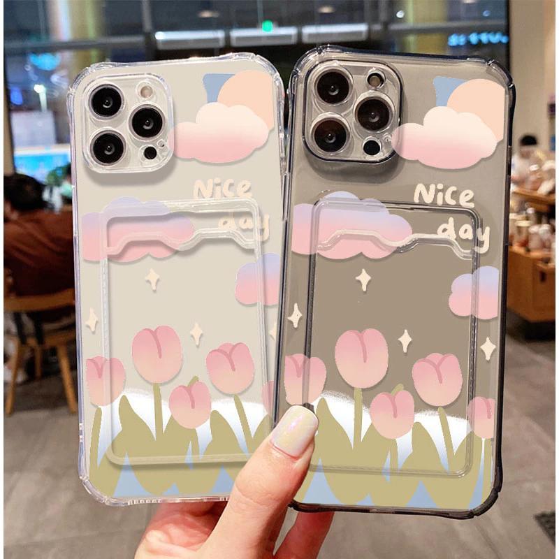 นุ่มกรณีATM ID Card TULIPรูปแบบสําหรับRealme C65 C63 4G C61 12 Lite C67 10 9 9i 4G 10 9 Pro + 10 Pro