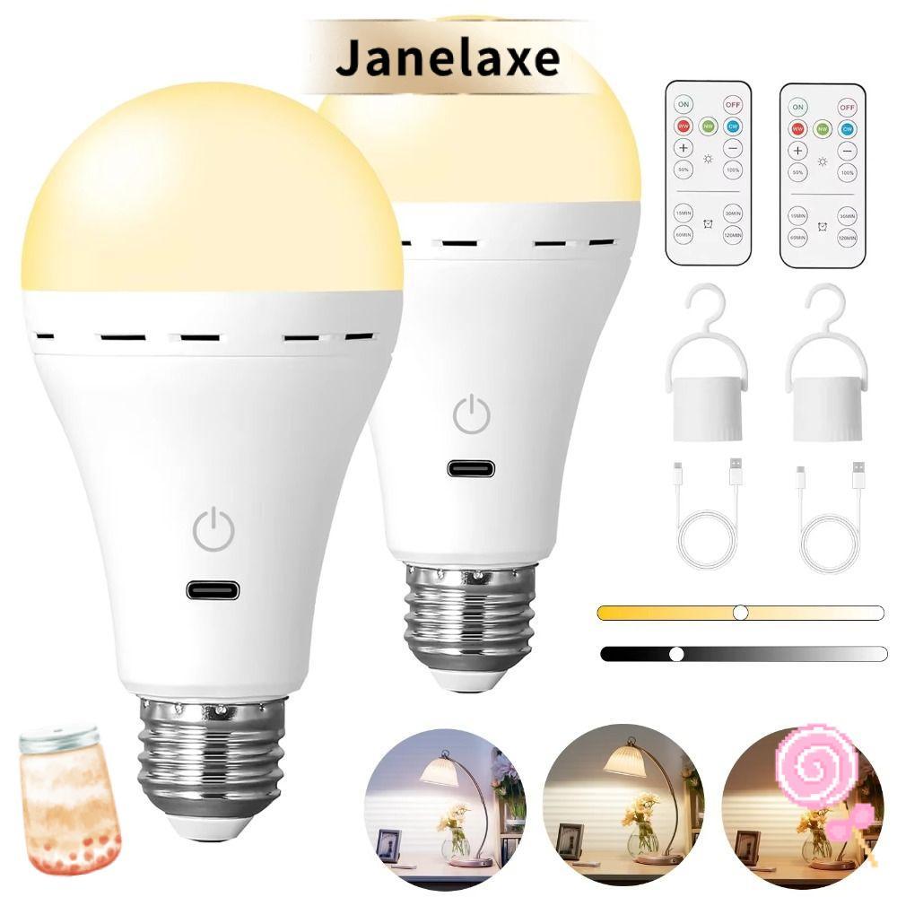 JANELAXE หลอดไฟ Led USB, หลอดไฟชาร์จไร้สายระยะไกล 3 สี, หรี่แสงได้พร้อมหลอดไฟใช้แบตเตอรี่อัจฉริยะ Timing