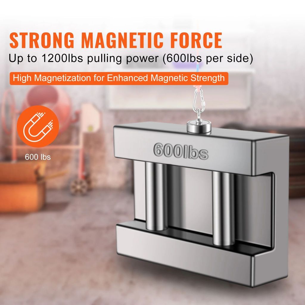 SuceBuy แม่เหล็กชุดตกปลา 1200lbs 2.95 นิ้วเส้นผ่านศูนย์กลางสองด้านแม่เหล็กตกปลา Strong Neodymium แม่