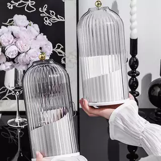 ที่ใส่แปรงแต่งหน้า กล่องใส่แปรงแต่งหน้า แบบบานสไลด์เปิด ที่เก็บแปรงหมุนได้ 360 องศา มาพร้อมฝาปิดใส ป้องกันฝุ่น