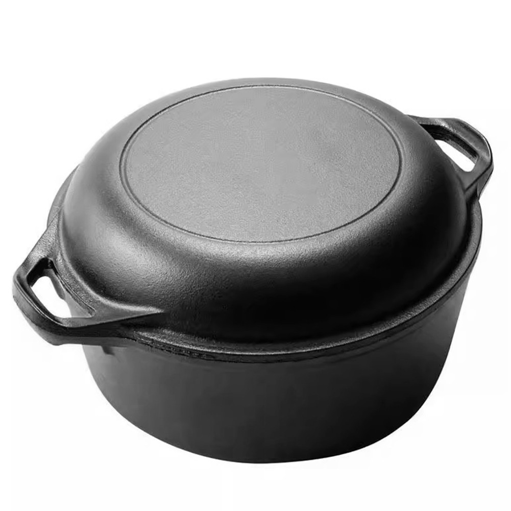 ❦ 2 in 1 Cast Iron Dutch หม้อเตาอบพร้อมฝาปิด Skillet เครื่องครัวชุดกระทะสําหรับขนมปังทอดเบเกอรี่ Camping BBQ