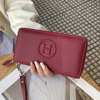 กระเป๋าสตางค์ยาวหนังวัวแท้สำหรับสุภาพสตรี ดีไซน์เรียบง่าย ใช…