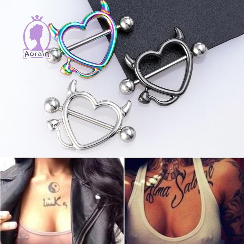 # ANTH # Ox Horn Hearts Nipple Ring เจาะ Barbell Bar Rings เครื่องประดับเหล็กผ่าตัด .