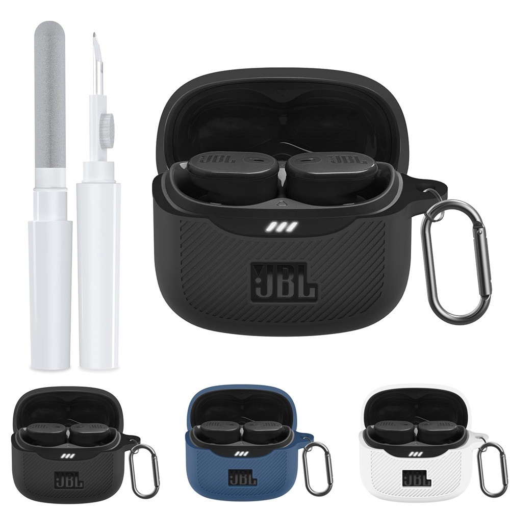 ฝาครอบสําหรับ JBL Tune Buds 2 พร้อมชุดคาราบิเนอร์และทําความสะอาด, เคสหูฟังซิลิโคนอ่อนนุ่มป้องกันสําหรับ JBL Tune Buds 2 ชุดอุปกรณ์เสริม