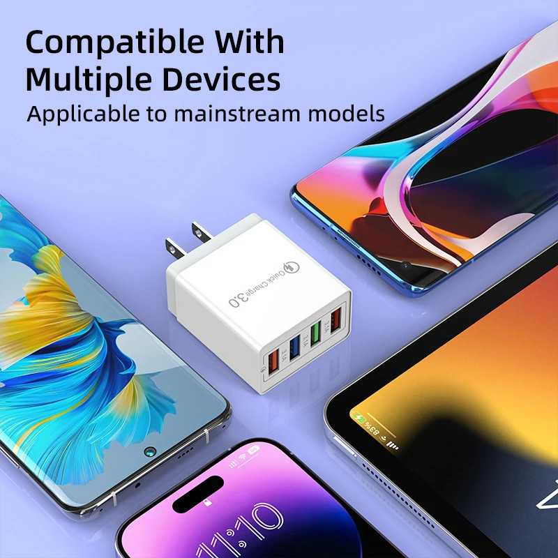 4 USB Charger Quick Charge 3.0 Charger สําหรับ IP Huawei Mate 30 20 Xiaomi 11 10T Ultra POCO F3 X3 N