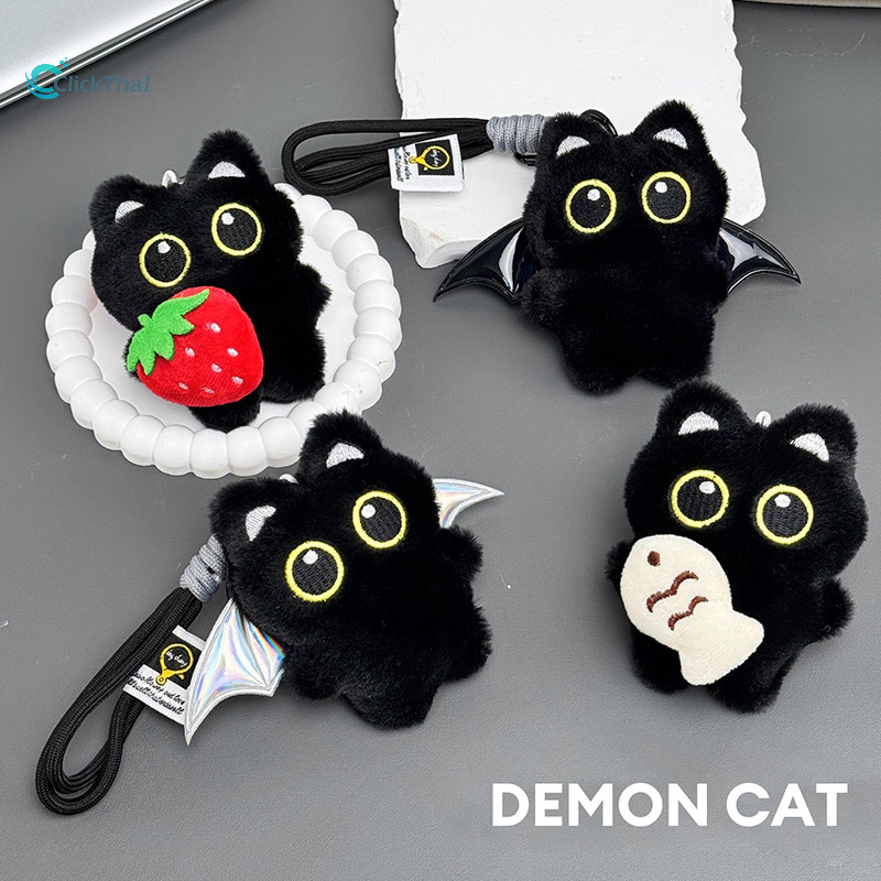 ของเล่นตุ๊กตาพวงกุญแจ พวงกุญแจตุ๊กตาแมวดำ จี้แมวกระจก จี้แมวดำปีกผี จี้โทรศัพท์แมวตาโตน่ารัก พวงกุญแจกระเป๋าเป้นักเรียน