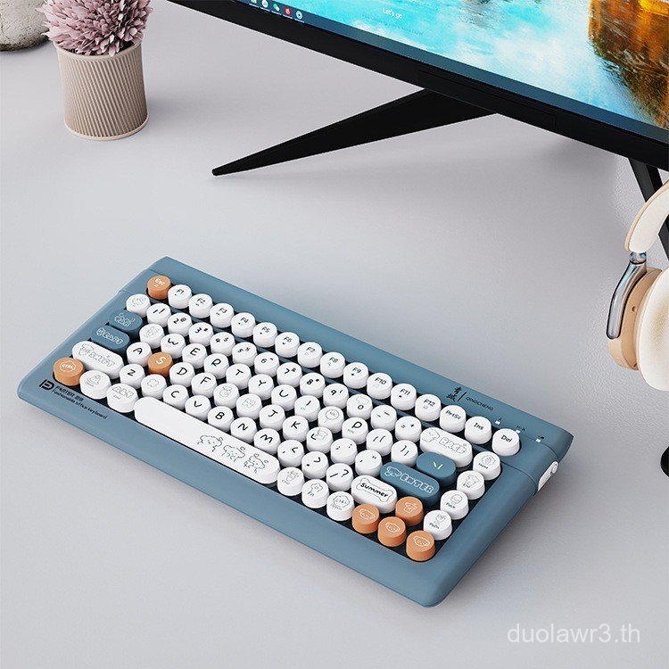 Fude ไร้สาย 2.4G บลูทูธคีย์บอร์ดสามโหมดที่กําหนดเอง Retro Office กินไก่ LOL คีย์บอร์ดเกม