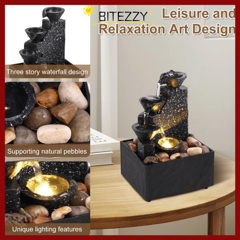 BITEZZY น้ําพุน้ํา, ABS Micro ภูมิทัศน์น้ําตก Fengshui จีน, แบตเตอรี่สร้างสรรค์/Plugged in หมุนเวียนน้ําไหลเครื่องประดับเดสก์ท็อป